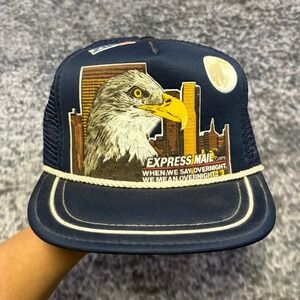 VTG U.S. Postal Express Mail Trucker Hat Navy Blue Bald Eagle 80s Adjustable